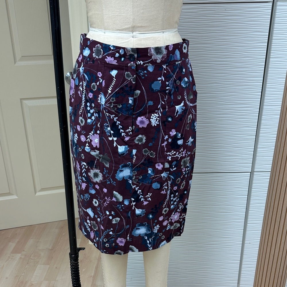 Floral Linen Print Women's  Midi Skirt
